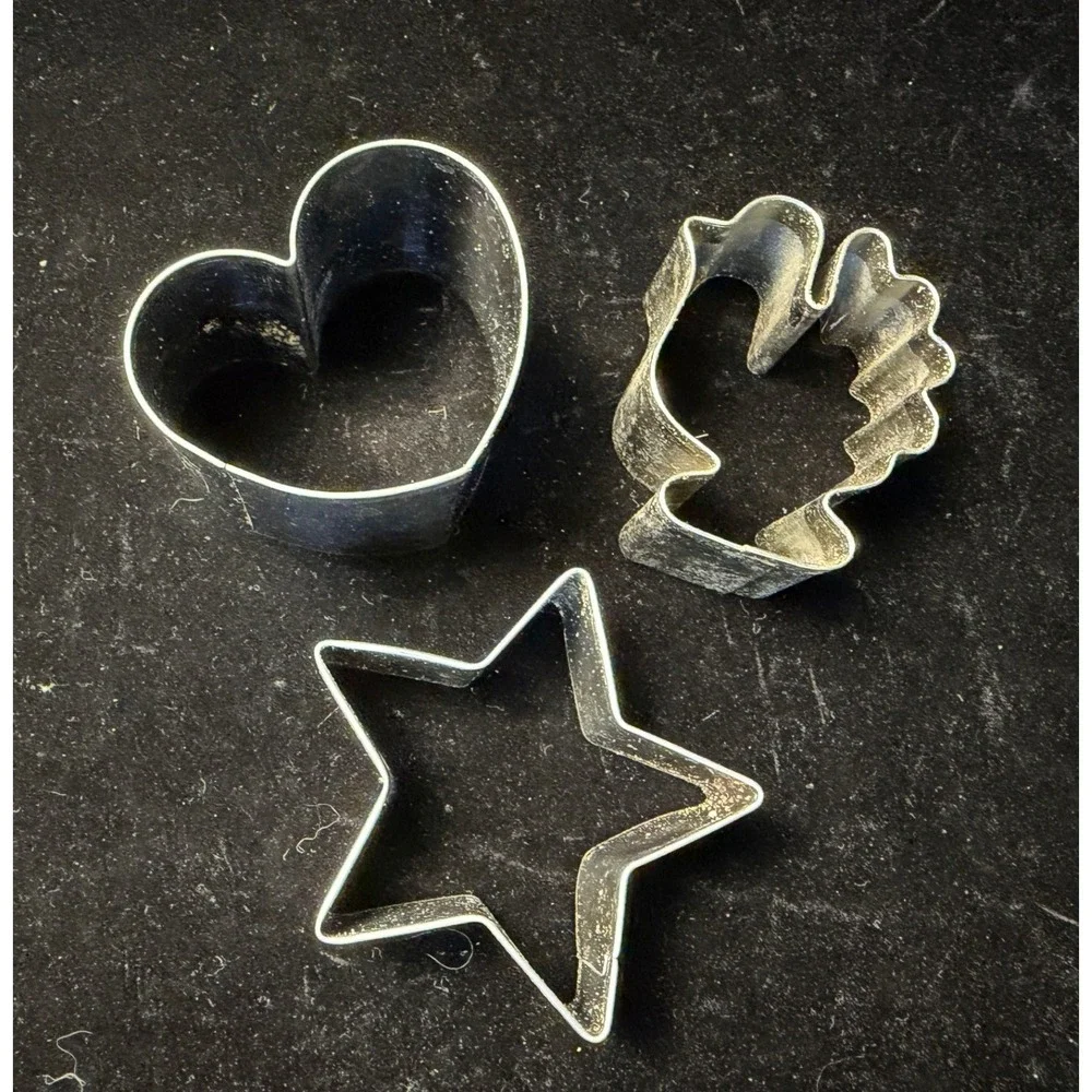 Vintage Metal Cookie Cutters Set of 3: Heart, Star, Scalloped Flower